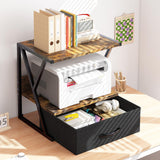 aboxoo Printer Stand for Desk with Storage Drawer, 2 Tier Desktop Or Under Desk Shelf, Multi-Purpose Desk Organizer for Home Office, fit Fax Machine/3D Printer/Scanner, Rustic Brown aboxoo