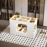 Kikihouse Modern Closet Island with 10 Drawers, LED Wardrobe Armoire Island with Glass Top, Luxury Walk-in Closet Island Storage Cabinet with Display Shelf for Cloakroom, Dressing Room (White) Kikihouse