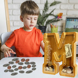 Personalized Wooden Letter Piggy Bank for Boys and Girls with Children's Letters, Customized Laser Engraved Names, Creative Letter Piggy Bank, Piggy Bank for Children's Birthday Gifts, Christmas (M) BINYLX