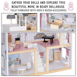 Lil' Jumbl Jumbl Kids Wooden Dollhouse, 17-Piece Accessories & Furniture are Included, with Balcony & Stairs, 3 Story Easy to Assemble Doll House Toy Lil' Jumbl
