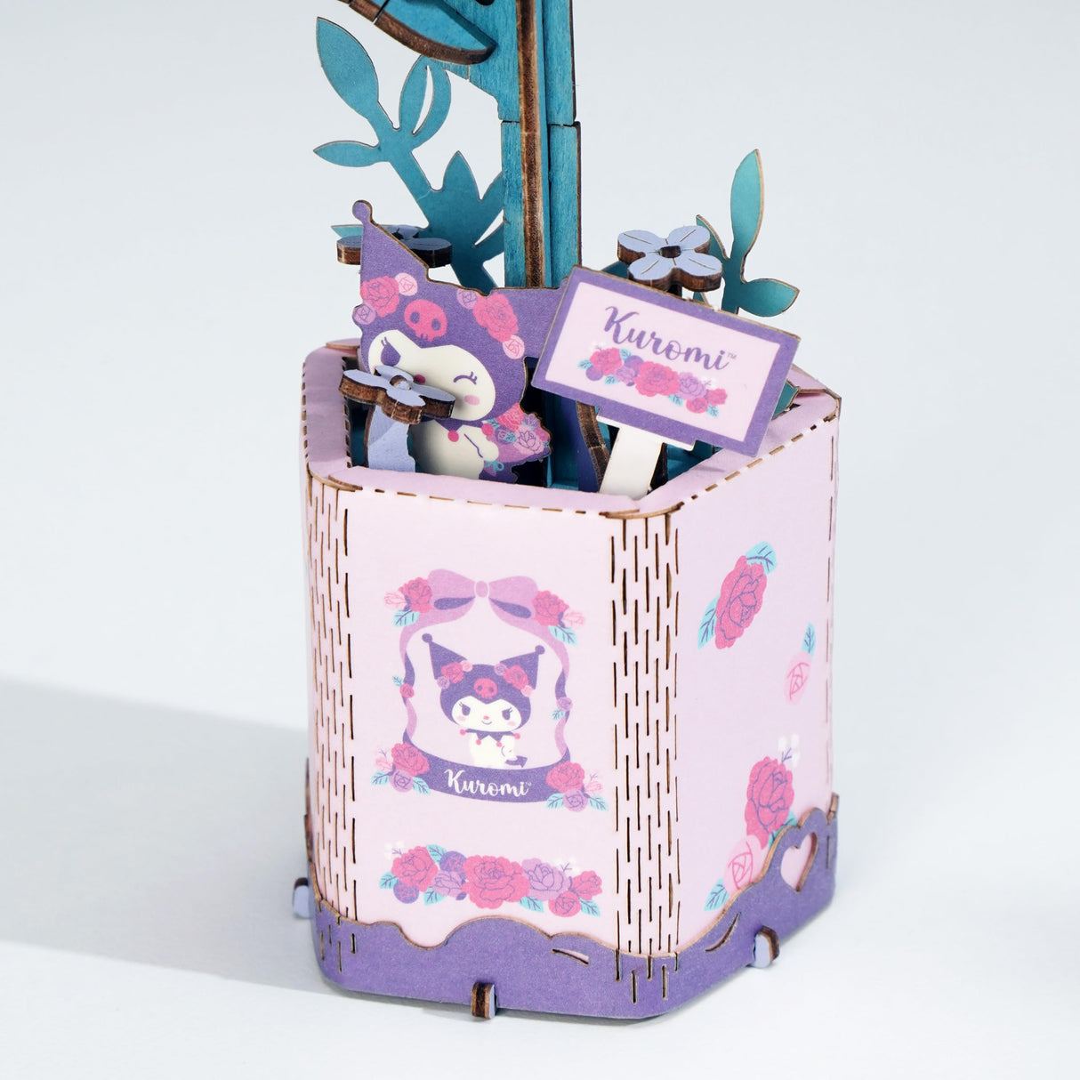 Hands Craft Lilac Hello Kitty and Friends Kuromi 3D Wooden Puzzle Kit | DIY Flower Model | Arts & Crafts for Adults & Kids | Creative Hobby Kits | Kuromi Character | Wood Building Set | Fun Gift Hands Craft