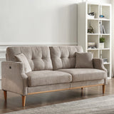 Plococo 70" Sofa, Mid Century Modern 3 Seat Sofa Couch, Comfort Experience Loveseat with Thick Cushions,Waterproof Fabric and USB Port, Beige Grey Plococo