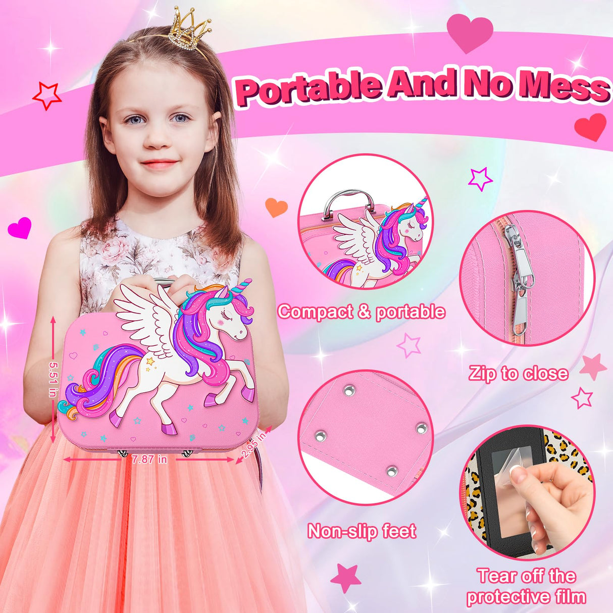 Glisiol Kids Nail Polish Set for Girls Toys, Washable Quick-Dry Toddler Nail Art Kit with Air Cooling Dryer and Cosmetic Case, Christmas or Birthday Gifts for Girls Ages 3 4 5 6 7 9 10 11 12-Pink Glisiol