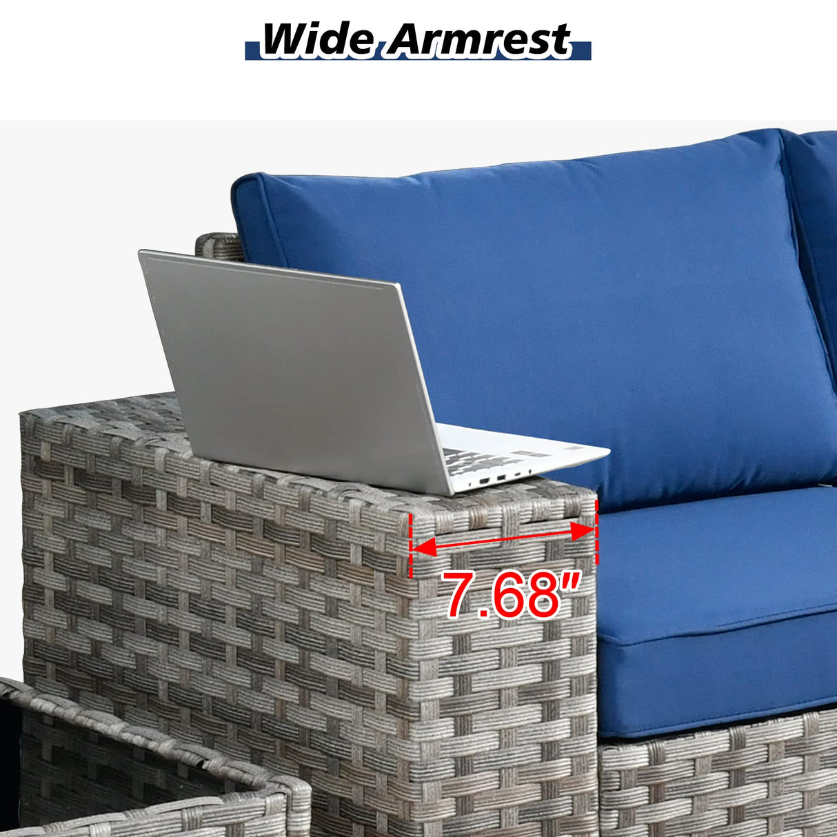 HOOOWOOO Outdoor Patio Sectional Furniture Sofa Set with Widened Armrest,12 Piece Large Modern Wicker Couch,Modular L Shaped Conversation Seating Set with Table for Out Door Garden Corner(Navy Blue) HOOOWOOO