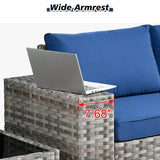 HOOOWOOO Outdoor Patio Sectional Furniture Sofa Set with Widened Armrest,12 Piece Large Modern Wicker Couch,Modular L Shaped Conversation Seating Set with Table for Out Door Garden Corner(Navy Blue) HOOOWOOO