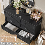GarveeHome 6 Drawers Dresser for Bedroom, Chest of Drawers with Wide Metal Handle, Farmhouse Modern Wooden Dresser, Natural Texture, Storage Organizer for Bedroom, Living Room, Kids Room(Black) GarveeHome