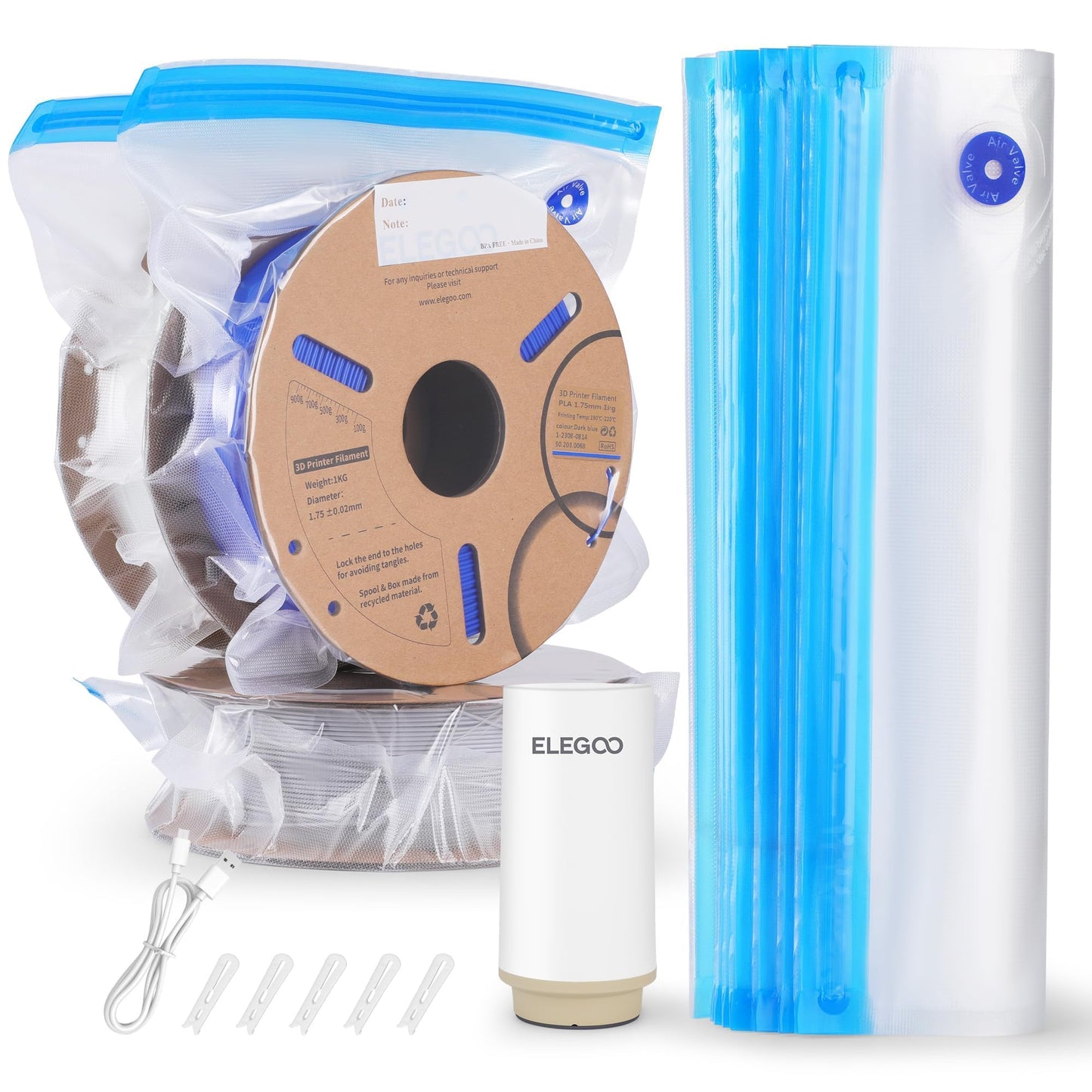 ELEGOO Filament Storage Bags Electric Pump Kit, 30 Bags Vacuum Sealed with Auto Pump Dust Proof Humidity Resistant, Perfect for 3D Printer Filament Storage and Keep Filament Dry (13.4x11.8 in - WoodArtSupply