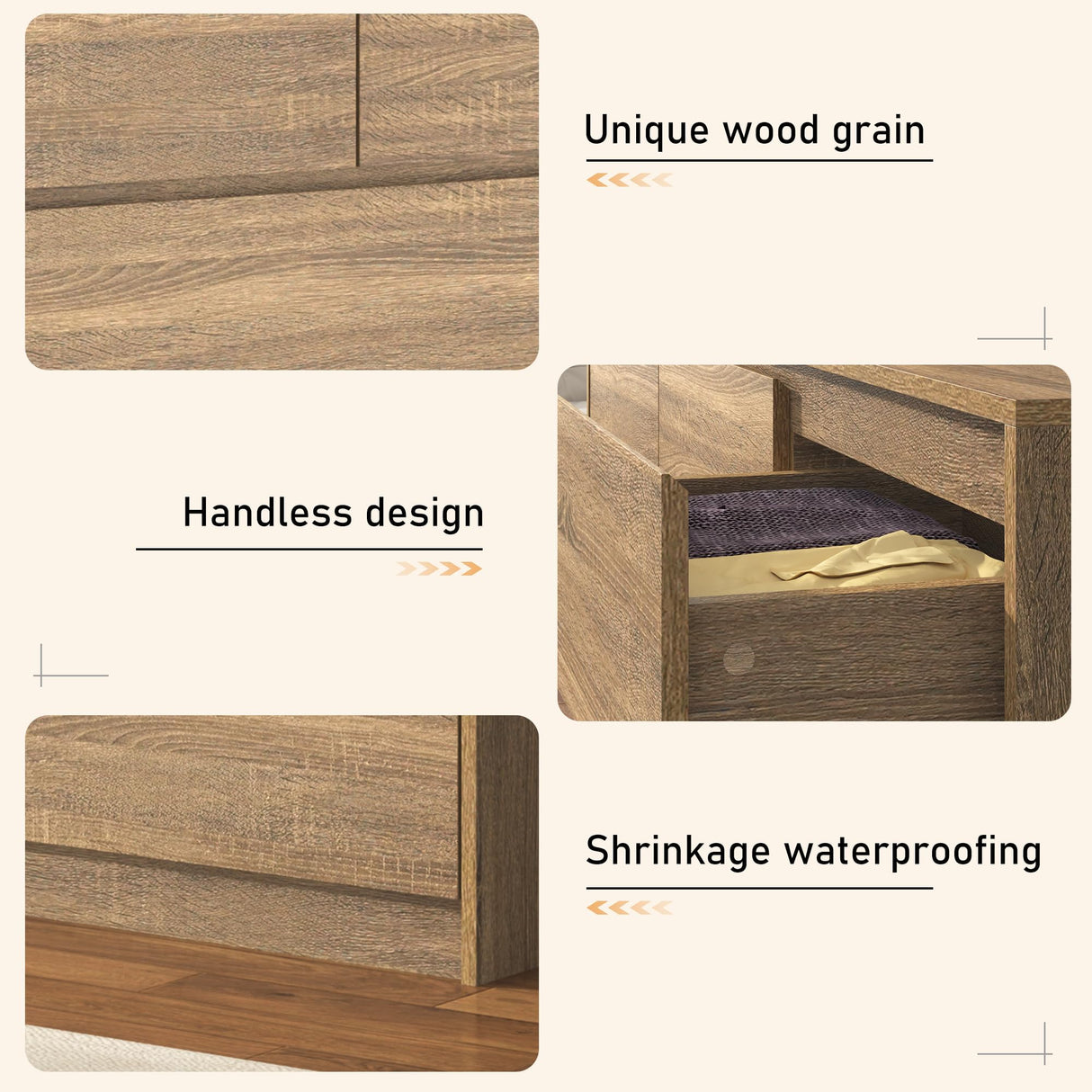 Farmhouse Malm Dresser for Bedroom, 55 Inch Long Dresser with 7 Drawers, Modern Large Wood Chest of Drawer Handle Free, Dresser for Kids Bedroom, Living Room, Entryway, Hallway, Oak jiteentarou