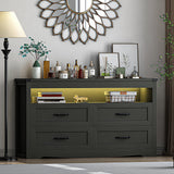 Boonatu Black Dresser for Bedroom with 4 Drawers, Black Dressers & Chests of Drawers Modern Wood Wide Storage Drawers Dressers Organizer with LED Lights for Closet, Hallway Boonatu