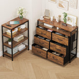 HAUOMS TV Stand for 60 Inches TV,TV Stand with Charging Station & LED Lights, 6 Fabric Drawers,Entertainment Center and Industrial TV Console Table with Shelves for Living Room, Bedroom,Rustic Brown HAUOMS