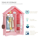UTEX Kids Dress Up Storage with Mirror, Kids Wardrobe Closet, Dress Up Armoire for Little Girls, Open Hanging Kids Costume Organizer with Storage Cabinet for Kids Room, Playroom UTEX