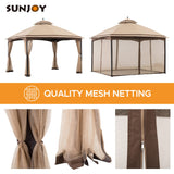Sunjoy Pendleton 10.5 x 13 ft. 2-Tier Steel Gazebo, Tan & Brown Sunjoy