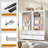 Mhsatyrs White Armoire Wardrobe Closet: 74" Tall Wardrobe Closet with 4 Doors, Wood Large Armoire with 4 Drawers, Modern Bedroom Armoires with Hanging Rod (White) Mhsatyrs