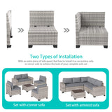 Muphyers 15-Piece Outdoor Patio Furniture Set with Rocking Swivel Chair Wicker Sectional Sofa Set, Patio Conversation Set with Thickened Cushions & Coffee Table for Garden, Backyard, Poolside, Grey Muphyers