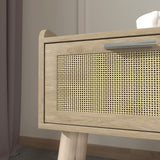 LAATOOREE Nightstand Set of 2, Small Bedside Table, End Table with Rattan Door, Boho Side Table with Solid Wood Legs for Bedroom Living Room Small Space LAATOOREE