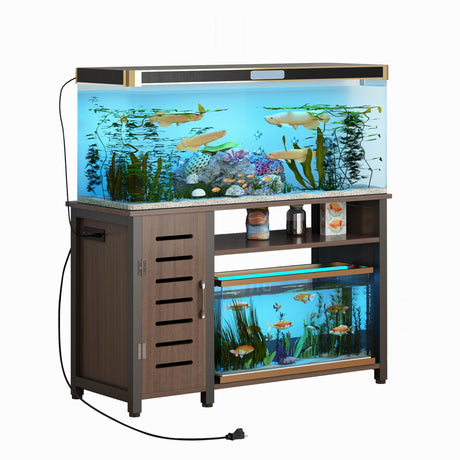 Fish Tank Stand with Cabinet, 55-75 Gallon Aquarium Stand with Power Outlets and Cabinet for Fish Tank Accessories Storage, Heavy Duty Metal Frame Knowfunn