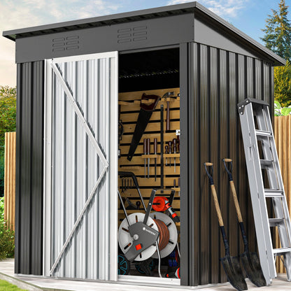 DWVO Outdoor Storage Shed 5 x 3FT, Heavy Duty Metal Tool Sheds Storage House with Lockable Door & Air Vent for Garden, Patio, Lawn to Store Bike, Garbage Can, Lawnmower, Dark Gray - WoodArtSupply