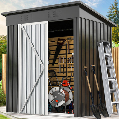 DWVO Outdoor Storage Shed 5 x 3FT, Heavy Duty Metal Tool Sheds Storage House with Lockable Door & Air Vent for Garden, Patio, Lawn to Store Bike, Garbage Can, Lawnmower, Dark Gray DWVO