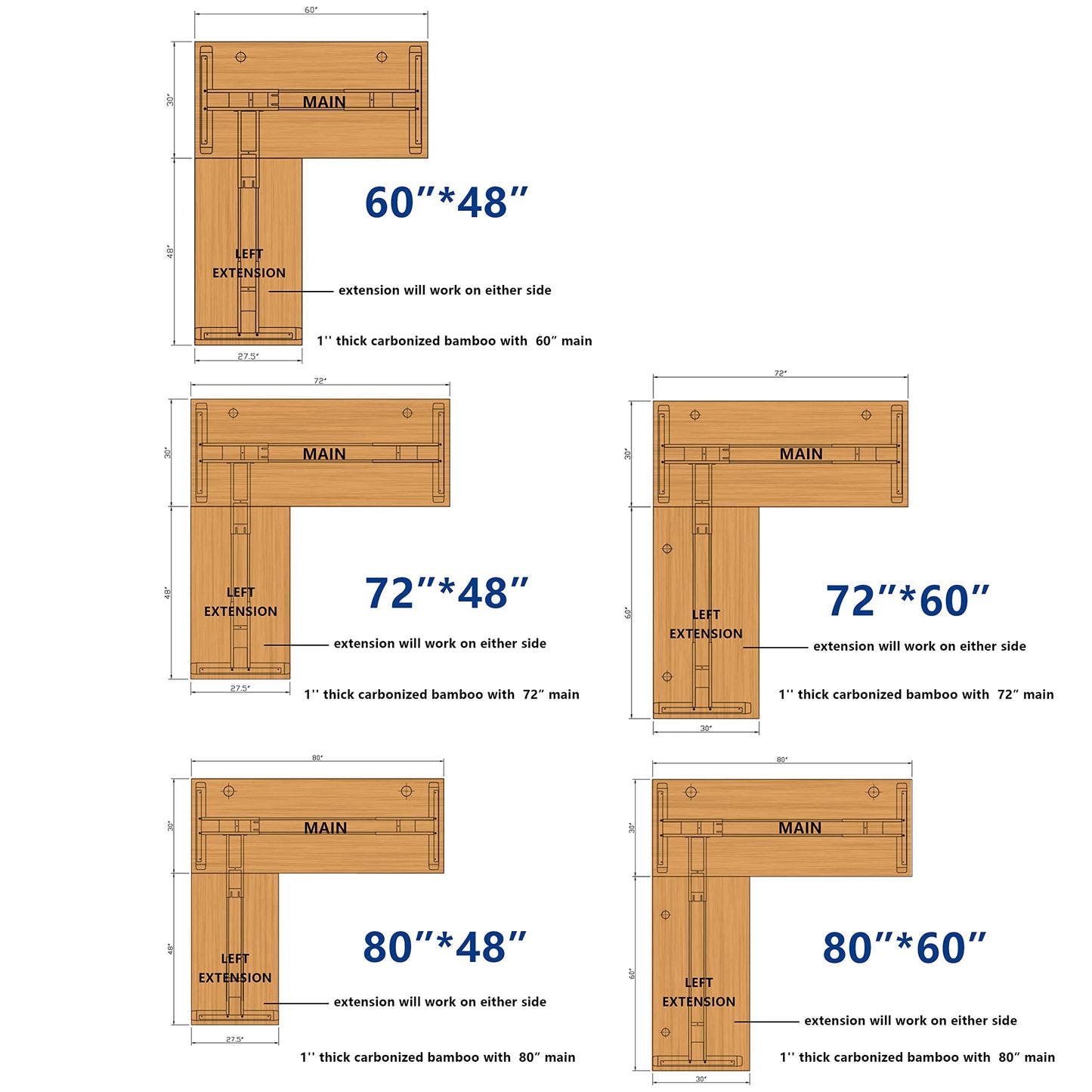 VWINDESK 48 x 27.5 x 1 Inch 100% Solid Bamboo Desk Table Top Only,for Standing Desk Home Office Desk(Right Angle) - WoodArtSupply