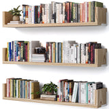 VMROF Wall Bookshelf, Set of 3, 36 Inches U Shaped Wall Shelves, Long Deep Floating Shelves, Large Floating Book Shelves - Wood Hanging Bookshelves for Kitchen, Bedroom (Light Brown, 35.4 Inches) VMROF