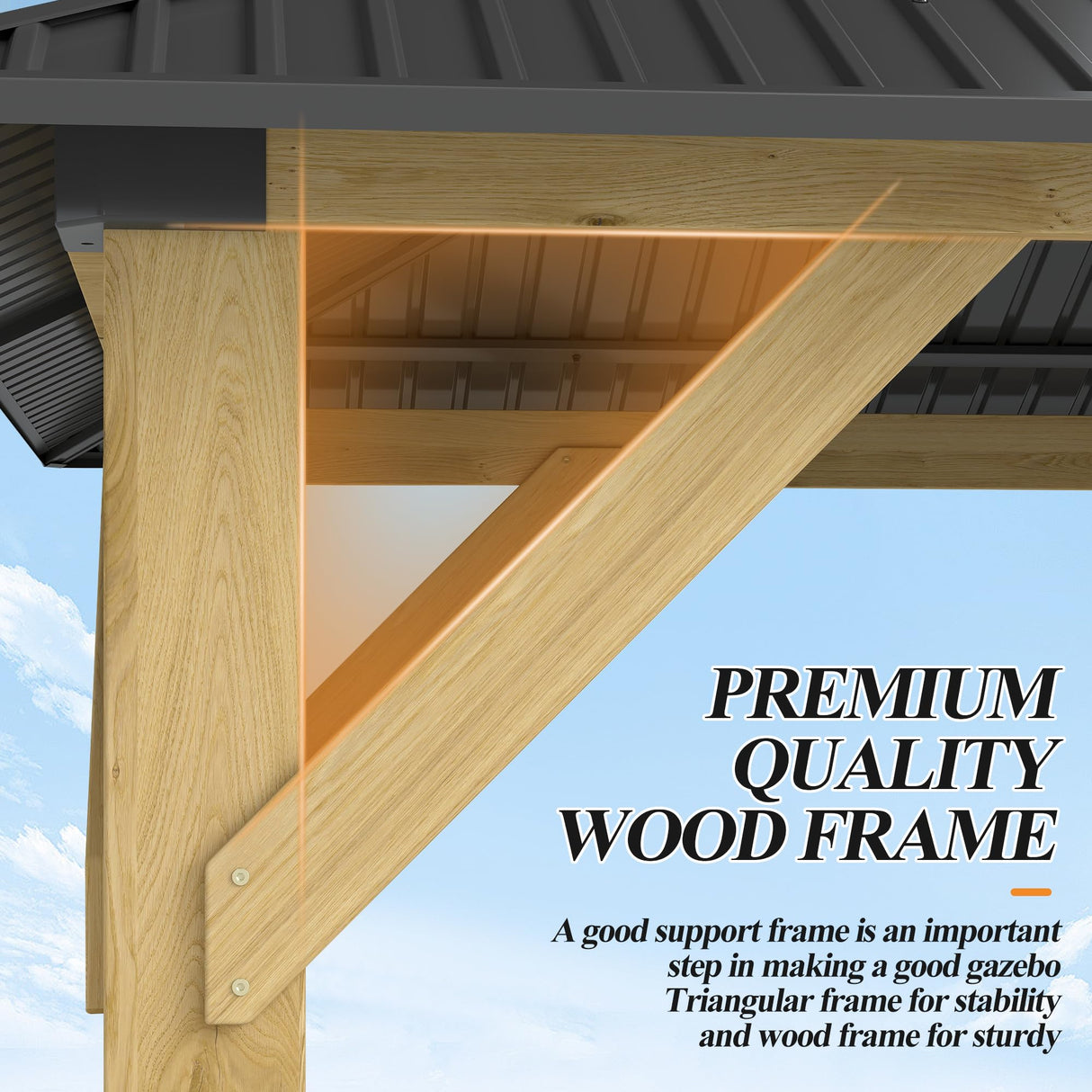 GARTOO 10’x 12’ Outdoor Wood Gazebo - Patio Hardtop Gazebo Permanent Wooden Pavilion with Galvanized Steel Double Roof, Cedar Wooden Gazebos for Garden, Lawn, Poolside, Backyard Deck GARTOO