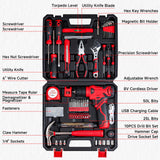 Tool Set - Tool Kit with 8V Cordless Drill, 132 Piece Tool Box with Drill, Home Tool Kits for Men & Women, Hand Drill Set Perfect for Homeowner, Diyer, Handyman - Red prekull
