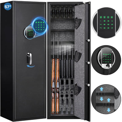 57" Rifle Gun Safe, Digital 5-6 Gun Safe for Rifles and Pistols, Shotgun Gun Safes for Home, Gun Safes for Home Rifle and Pistols with Backlit Keypad, Mute Mode, and Two Removable Shelves