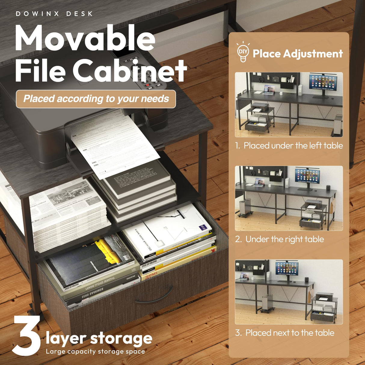 Dowinx L Shaped Desk with Pegboard and Removable Filing Cabinet, Reversible 67” Computer Gaming Desk with Power Outlet and Led, Office Corner Desk with Storage for Home Game, Black Dowinx