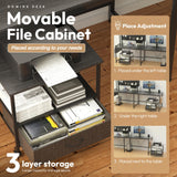 Dowinx L Shaped Desk with Pegboard and Removable Filing Cabinet, Reversible 67” Computer Gaming Desk with Power Outlet and Led, Office Corner Desk with Storage for Home Game, Black Dowinx