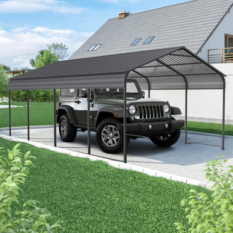 12x20 FT Heavy Duty Carports, Outdoor Car Tent Garage with Galvanized Steel Roof and Frame, Weather-Resistant Steel Car Shelter Canopy, Expanding Garage Space for Backyard, Patio,Grey Ibraccieni