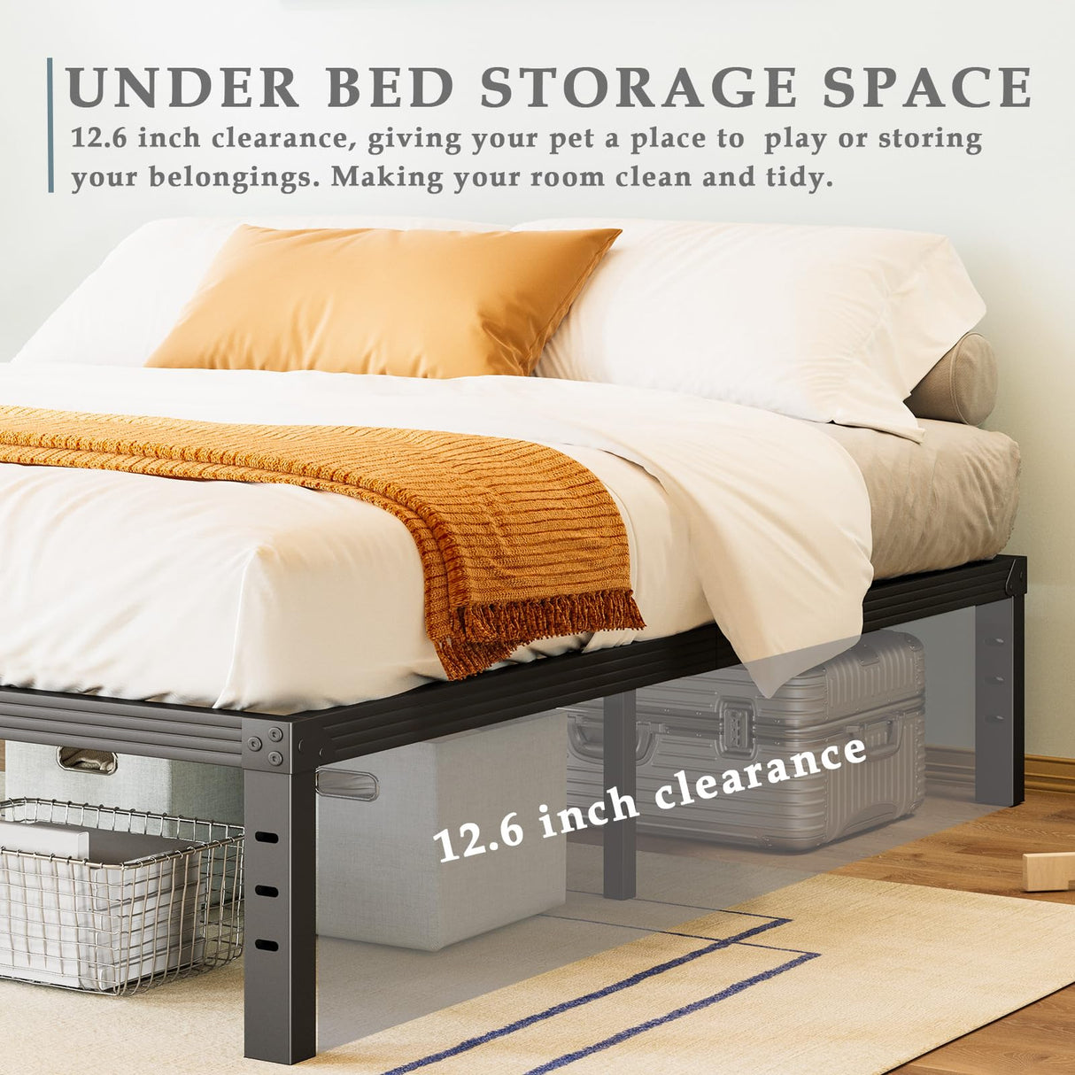 FSCHOS Bed-Frame, 14 Inch Metal Platform, No Box Spring Needed, Heavy Duty Bed Frame Easy Assembly, Noise Free, Black, King Size FSCHOS