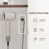 IRONCK Vanity Desk with Mirror and Lights, Farmhouse Makeup Vanity with Charging Station & Vanity Stool, Vanity Table with 3 Large Drawers and 2 Cabinets for Women Girls Bedroom, White IRONCK