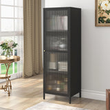 MIOCASA Metal Storage Cabinet with Glass Door, Steel File Cabinet with 3 Shelves 59.06-inch high for School, Bedroom, Home Office, Gym and Changing Room - Black MIOCASA