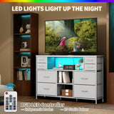 Leadpro TV Stand with LED Lights and Power Outlet, TV Dresser for 55 inches, Media Console Table with Drawers Cabinet and Open Storage Shelf Furniture Cabinet for Living Room,White Leadpro