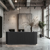 ONNAHOMEStlyle 70.87in Black Curved Reception Desk with Lock Counter, Mid Century Front Desk Reception Room Table with LED Lights, Retail Counter for Checkout, Lobby, Beauty Salon ONNAHOMEStlyle