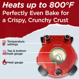 CULINARY CHEF Electric Pizza Oven with Ceramic Stone, Viewing Window, Adjustable Heat Control, Timer and 1200W Baking Power, DIY Homemade Pizzeria, Large 12” Pie Capacity (Red) CULINARY CHEF