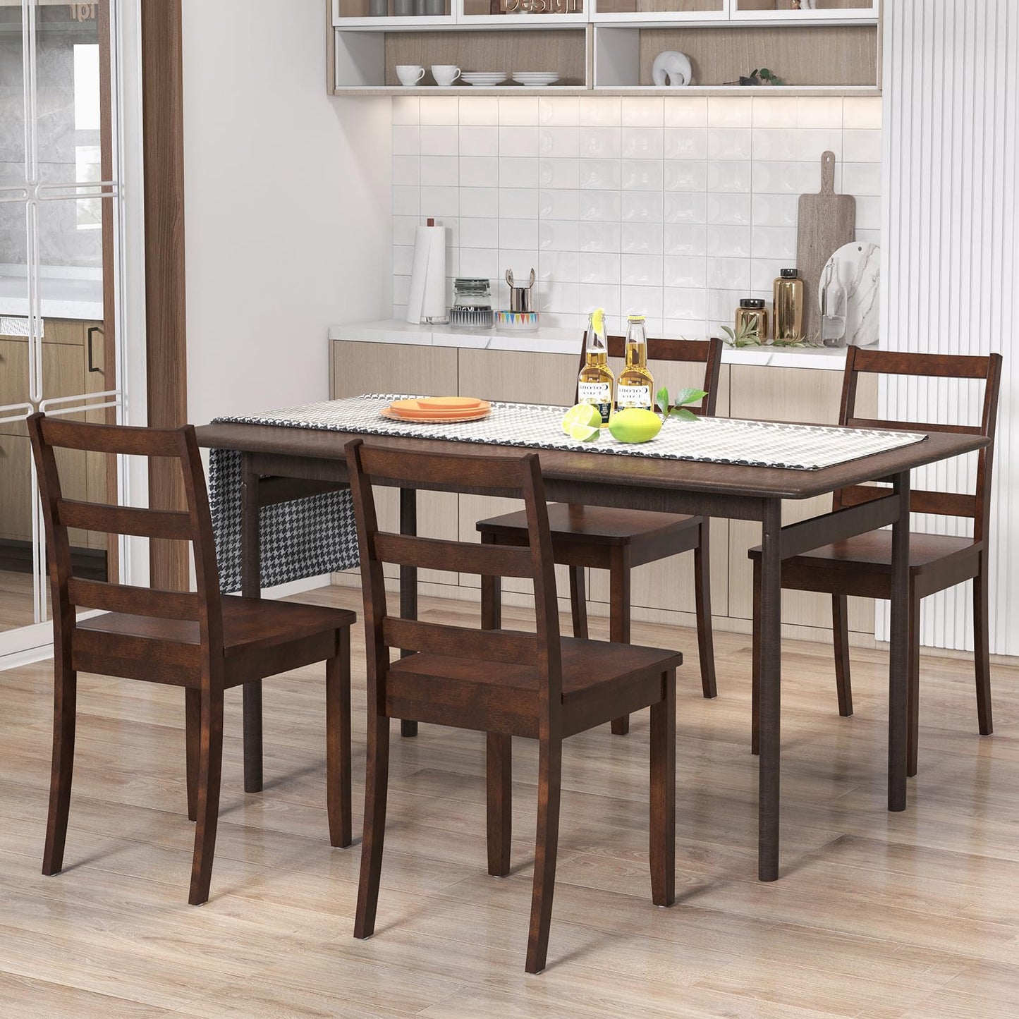 Giantex Wood Dining Chairs Set of 4 Walnut- Wooden Armless Kitchen Chairs with Solid Rubber Wood Legs, Non-Slip Foot Pads, Max Load 400 Lbs, Farmhouse Style High Ladder Back Dining Room Chair - WoodArtSupply