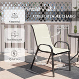Outsunny 3 Pieces Outdoor Bistro Set, Small Patio Set with Stackable Mesh Chairs and Glass Top Table, High Back Patio Furniture Set for Backyard, Balcony, Garden, Beige Outsunny