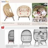 BULEXYARD Double Egg Chair Indoor Outdoor 680lbs, 2 Person Brown Wicker Oversized Stationary Egg Chair with Beige Thick Cushion, Patio Wide Lounge Loveseat with Legs for Balcony, Porch BULEXYARD