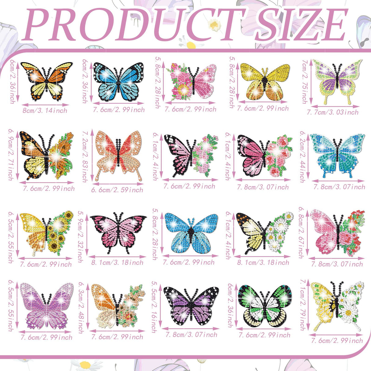 FairySandy 20 Pcs Spring Butterfly Diamond Painting Keychains 5d Flowers Butterflies Diamond Art Keychains Kits for Adults Single Side Floral Key Chain Hanging Ornament for Beginners DIY Crafts Gifts FairySandy