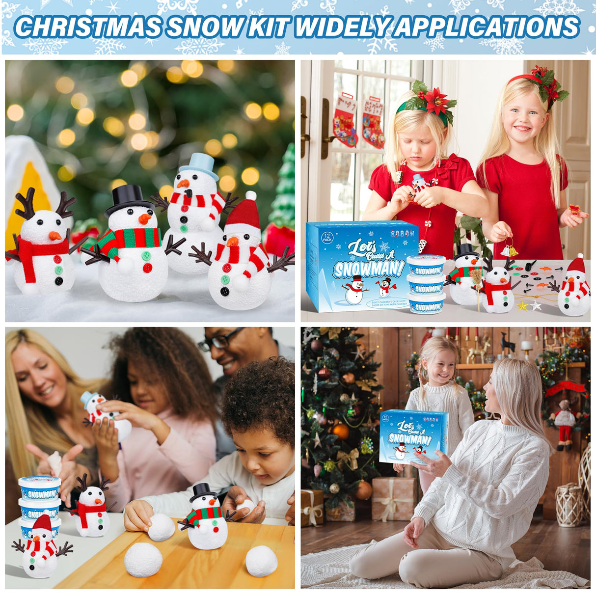 12 Pack Christmas Craft, DIY Snowman Kit for Kids, Build a Snowman Kit Indoor Decorations, Creative Kids Air Dry Modeling Clay, Xmas Activities Snowman Making Kit Toys for Holiday Favor Supplies EOBOH