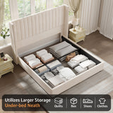 Jocisland Lift up Storage Bed Frame King Size, Upholstered Platform Bed Velvet with Channel Tufted Wingback Headboard, No Box Spring Needed, Cream Jocisland