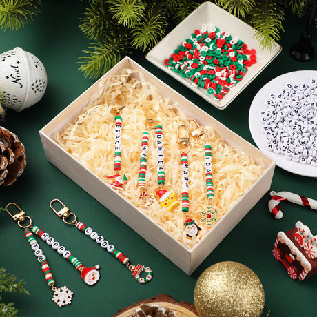 Tondiamo 2823 Pcs Christmas Bead Keychain DIY Craft Making Kit Christmas Key Ring Charms Letters Beads String for Xmas Gift Jewelry Key Ring Backpack Accessories Tondiamo