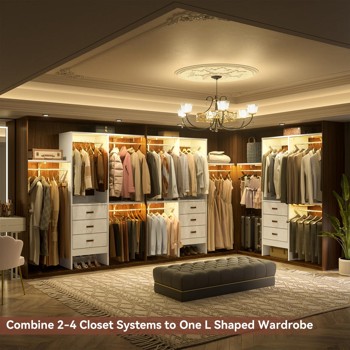 Armocity 5FT Small Closet System with 3 Fabric Drawers, 60 Inches Walk In Closet Organizer System With 3 Adjustable Shelves, Heavy Duty Clothes Rack Built-In Garment Rack, 59" L x 16" W x 71" H, White armocity