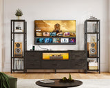 Casaottima 71" TV Stands for 43, 50, 55 Inch TV Entertainment Center with LED Lights and Power Outlets, TV Stand for Living Room with 5 Fabric Drawers & Shelf, TV Console Cabinet for Bedroom, Black Casaottima