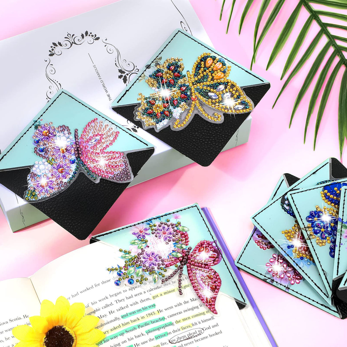 Ireer 8 Pcs Diamond Art Bookmark Kit Butterfly Diamond Painting Bookmark DIY Corner Book Marks for Kid Adult Book Lover Graduation Birthday Wedding Crafts Supplies, 8 Styles Ireer