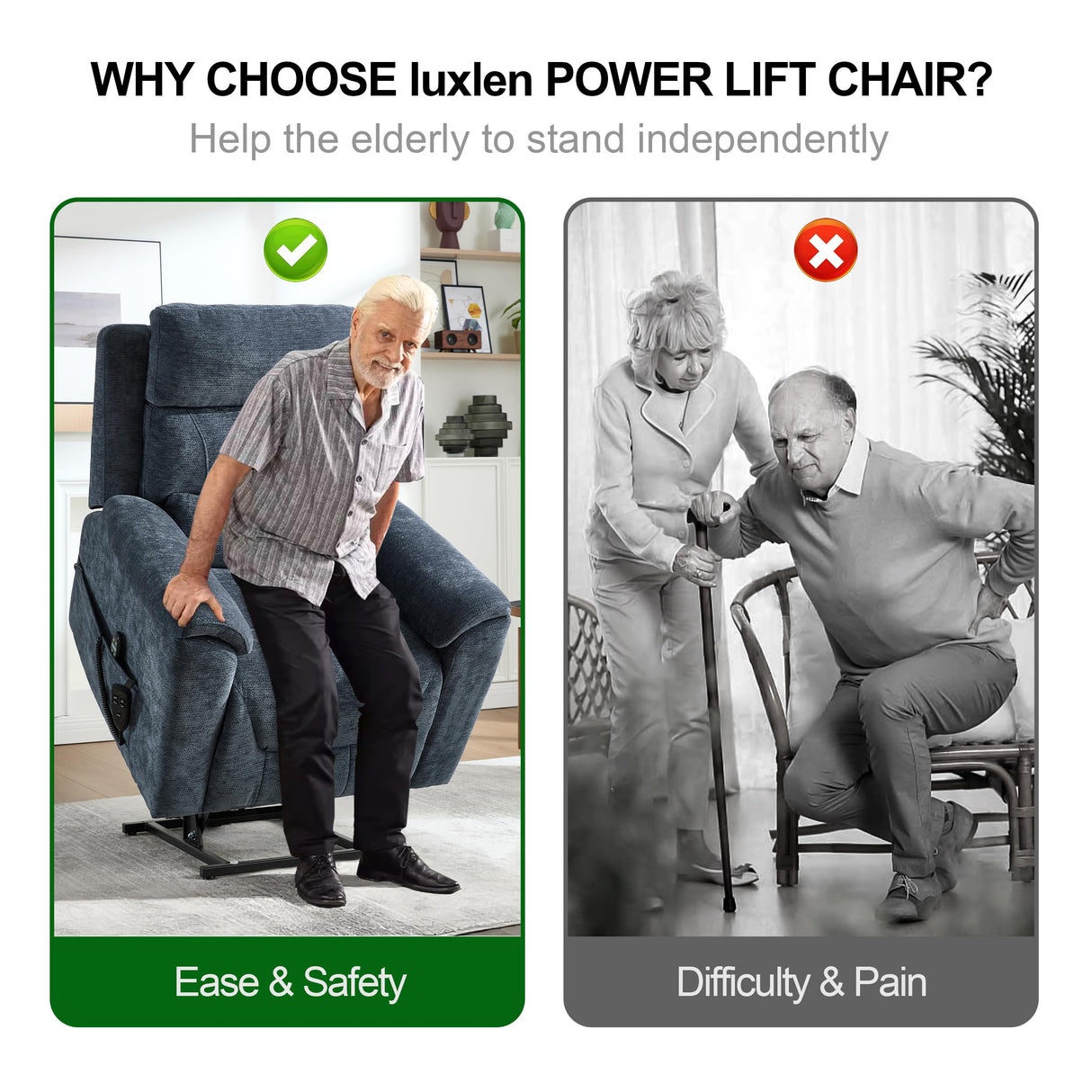 Power Lift Recliner Chair for Elderly People, Dual Motor Lay Flat Recliner with Vibration Massage and Heat, Heavy Duty Motion Mechanism Standing Assistance Reclining Chair, Chenille Fabric Blue Luxlen