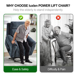 Power Lift Recliner Chair for Elderly People, Dual Motor Lay Flat Recliner with Vibration Massage and Heat, Heavy Duty Motion Mechanism Standing Assistance Reclining Chair, Chenille Fabric Blue Luxlen