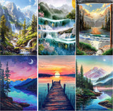 EWJRNSF 6 Pack 5D Diamond Painting Kits for Adults, Landscape Diamond Arts Kits Diamond Art Sets,Gem Painting by Number Kits for Adults Beginners Home Wall Decor 11.8x15.7 Inches EWJRNSF
