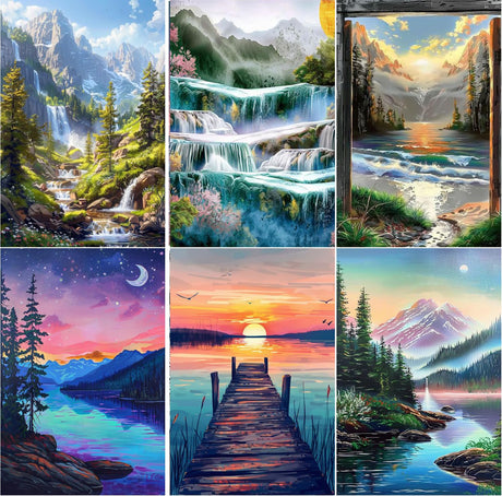 EWJRNSF 6 Pack 5D Diamond Painting Kits for Adults, Landscape Diamond Arts Kits Diamond Art Sets,Gem Painting by Number Kits for Adults Beginners Home Wall Decor 11.8x15.7 Inches EWJRNSF